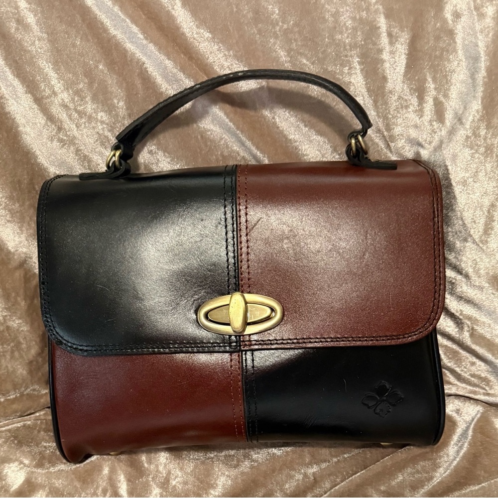 Patricia Nash Yari Black and British Tan Leather Handbag